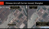 Hình ảnh vệ tinh chụp hai thời điểm trong tháng 5 và tháng 6 cho thấy con tàu sân bay Trung Quốc đã biến mất