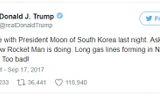 Trang Twitter của ông Trump gọi Nhà lãnh đạo Triều Tiên là "Rocket Man" ( người đàn ông tên lửa)