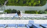 Bé trai trượt chân ngã và treo lơ lửng bên ngoài ban công tầng 19 hơn nửa giờ. Ảnh: dzrbs.com.