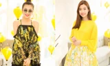 Đỗ Mỹ Linh và Lệ Hằng đọ sắc với váy hoạ tiết hoa mimosa vàng rực