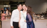 Tường San khoe bố 'soái ca' cao 1m8 ở sân bay, sang Nhật thi Miss International 