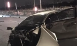 Hai ô tô biến dạng trên cầu Vĩnh Tuy sau cú va chạm