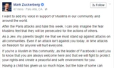 Zuckerberg tuyên bố sẽ bảo vệ người Hồi giáo trên Facebook