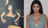 Claire Leeson (trái) sau khi đã hoàn tất cuộc lột xác để thật giống Kim Kardashian (phải).