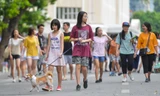 Chó không rọ mõm tung tăng trên phố đi bộ hồ Gươm