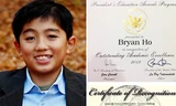 Bryan Phan Hồ (tên Việt là Hồ Phan Vương Bảo, 15 tuổi, học sinh lớp 10 trường Mision Viejo-California), được nhận nhiều bằng khen cho thành tích học tập xuất sắc, trong đó có giấy khen của Tổng thống Mỹ. Ảnh: VnExpress.