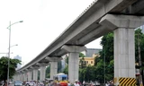 Một đoạn tuyến đường sắt Cát Linh - Hà Đông đã hoàn thành lao lắp dầm. Ảnh: VOV giao thông.
