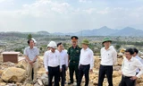 Ông Nguyễn Văn Quảng, Bí thư Thành ủy Đà Nẵng, và lãnh đạo thành phố kiểm tra sạt lở ở nghĩa trang Hòa Sơn. Ảnh: Nguyễn Thành
