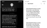 Tin nhắn mạo danh Ngân hàng Sacombank, ACB đang tái diễn. (Ảnh màn hình)