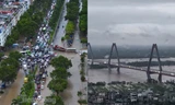 Nước sông Hồng dâng nhanh, lượng mưa lớn khiến nhiều nơi ở Hà Nội bị ngập