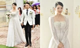 Cận cảnh bộ váy cưới đính 10.000 viên pha lê ánh bạc của vợ nhạc sĩ Phan Mạnh Quỳnh