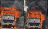 Xe đầu kéo bốc cháy ngùn ngụt trên đường Hồ Chí Minh