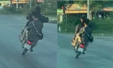 Clip hai thanh niên đi xe máy bốc đầu, đánh võng trên Quốc lộ 1A 