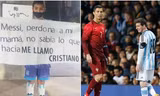 Cậu bé fan của Messi cầm tấm bảng xin lỗi thần tượng vì bị mẹ đặt tên là... Cristiano