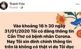 Cần Thơ: Nữ bác sĩ bị mời làm việc vì đăng tin sai sự thật về dịch Corona