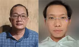 Ông Quân (áo xanh) và ông Lợi sau khi bị bắt.