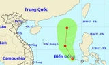 Vị trí và hướng di chuyển của áp thấp nhiệt đới trên Biển Đông (Ảnh: NCHMF).