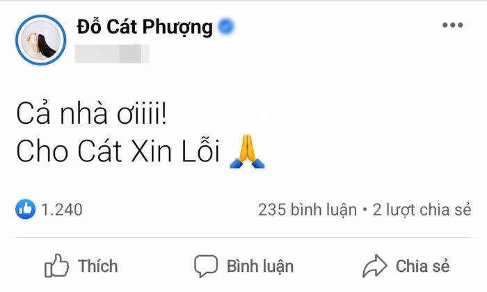 ...đăng bài xin lỗi trên trang cá nhân. Ảnh: FB nhân vật. ...đăng bài xin lỗi trên trang cá nhân. Ảnh: FB nhân vật.