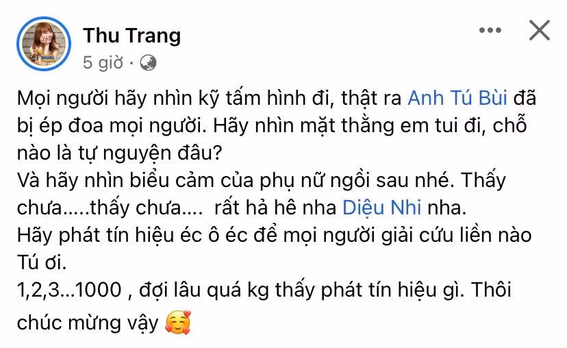 Thu Trang đùa rằng dựa vào biểu cảm trong ảnh thì Anh Tú đã bị "ép" kết hôn. Thu Trang đùa rằng dựa vào biểu cảm trong ảnh thì Anh Tú đã bị "ép" kết hôn.