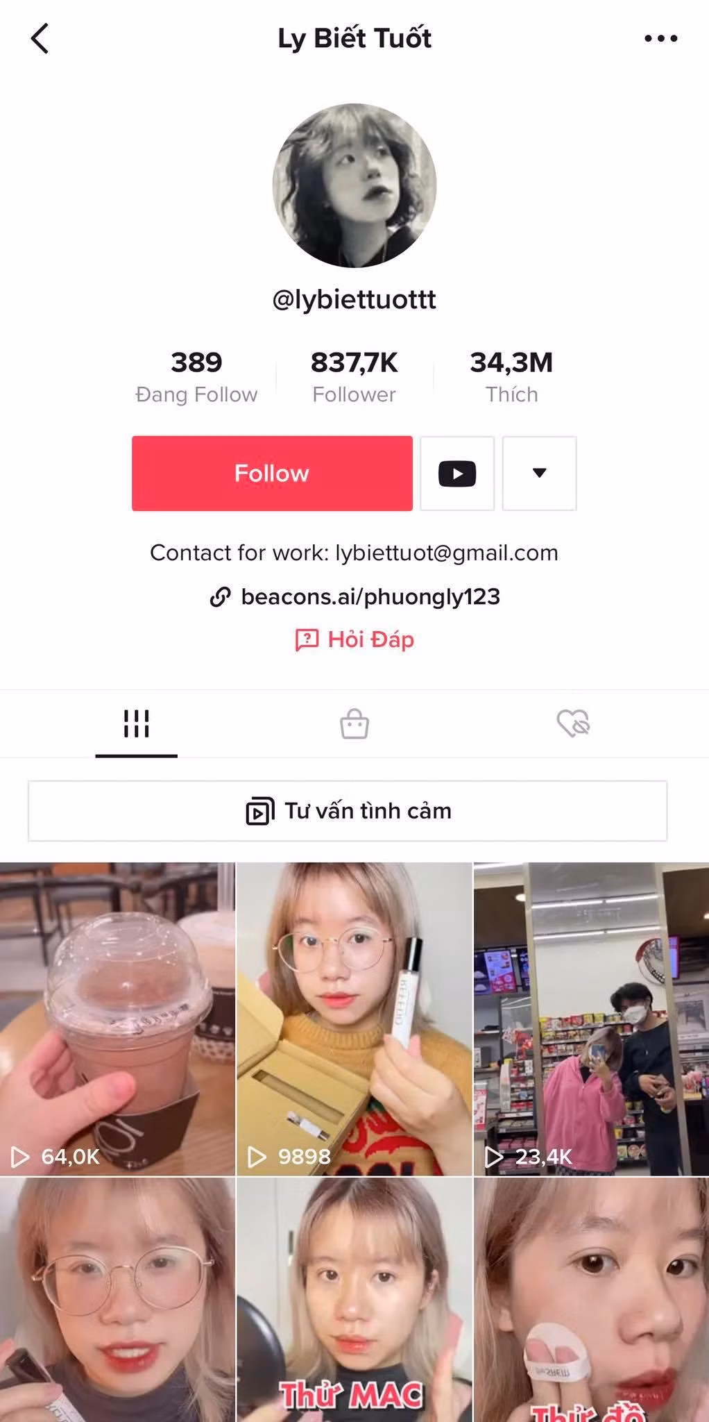 Kênh TikTok hơn 800K followers của cô bạn GenZ "học bá" này. Ảnh: TikTok NV. Kênh TikTok hơn 800K followers của cô bạn GenZ "học bá" này. Ảnh: TikTok NV.