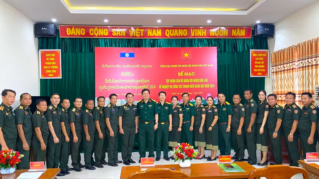 Các đại biểu chụp hình lưu niệm cùng đoàn cán bộ QĐND Lào. Các đại biểu chụp hình lưu niệm cùng đoàn cán bộ QĐND Lào.