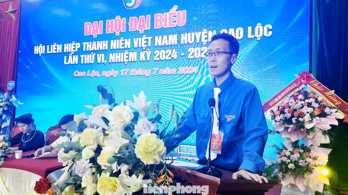 Anh Phạm Lê Minh - tân Chủ tịch Hội LHTN Việt Nam huyện Cao Lộc tỉnh Lạng Sơn phát biểu tại Đại hội.