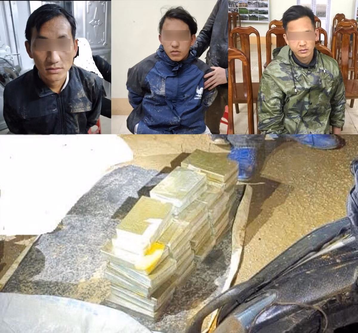 Ba đối tượng: Ca, Minh, Sông cùng tang vật 40 bánh ma túy bị bắt vào ngày 10/4/2021 -Ảnh: TL Ba đối tượng: Ca, Minh, Sông cùng tang vật 40 bánh ma túy bị bắt vào ngày 10/4/2021 -Ảnh: TL