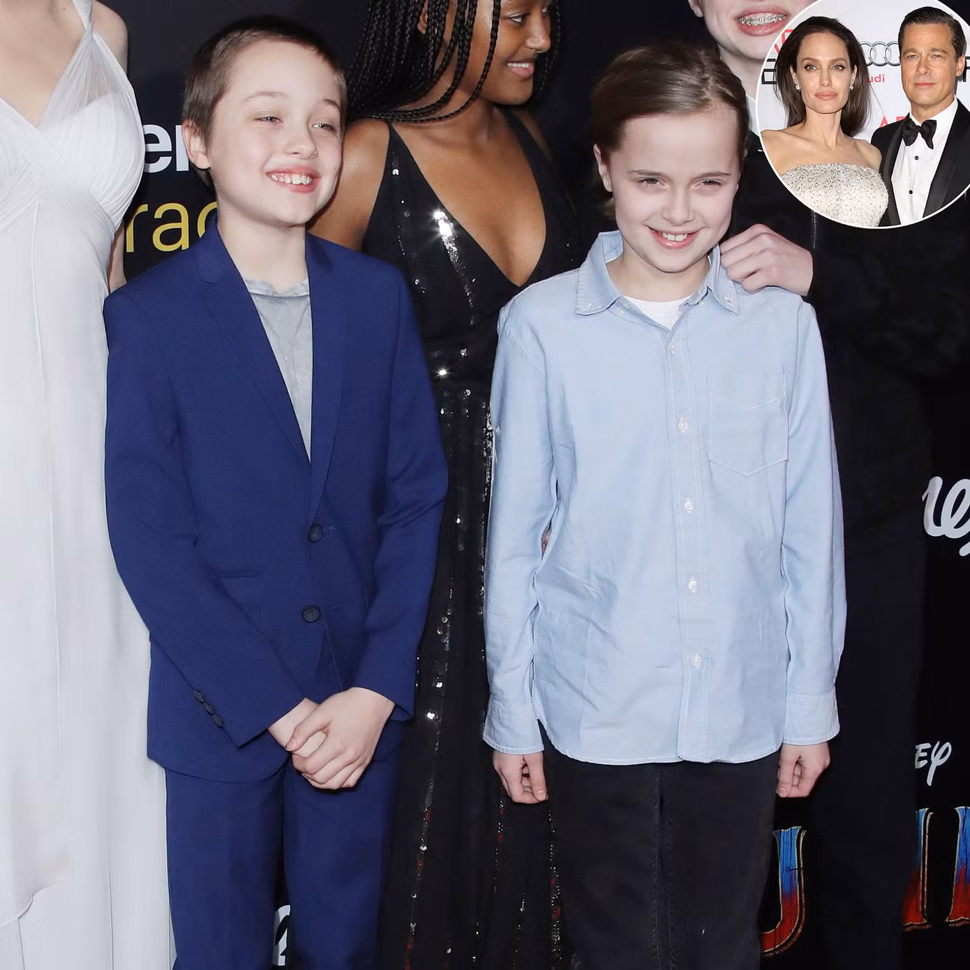Phong cách thời trang nam tính trước đó của Vivienne Jolie-Pitt khi dự thảm đỏ cùng anh trai song sinh Knox.