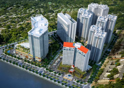 Phối cảnh dự án phức hợp Hoang Anh Gia Lai Myanmar Centre tại Yangon, Myanmar với 3 mặt tiền, một mặt nhìn ra bờ hồ.. Phối cảnh dự án phức hợp Hoang Anh Gia Lai Myanmar Centre tại Yangon, Myanmar với 3 mặt tiền, một mặt nhìn ra bờ hồ.