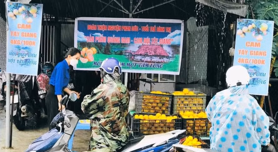Nhóm bạn trẻ Bình Trị hỗ trợ tiêu thụ cam cho bà con Tây Giang.