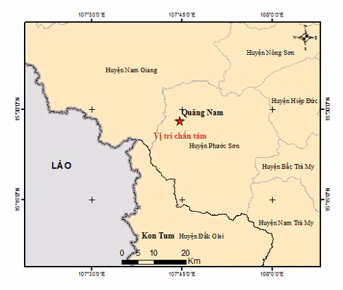 Bản đồ chấn tâm động đất. Ảnh Viện VLĐC Bản đồ chấn tâm động đất. Ảnh Viện VLĐC