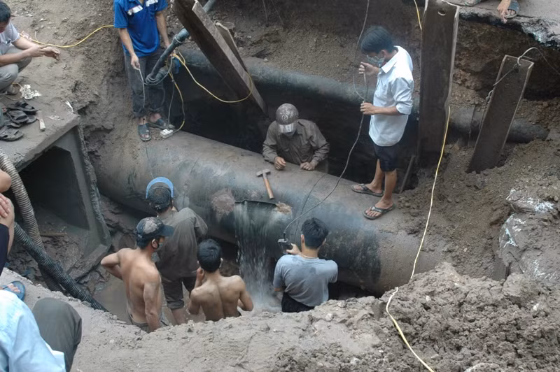 Khu vực xảy ra vụ vỡ đường ống nước