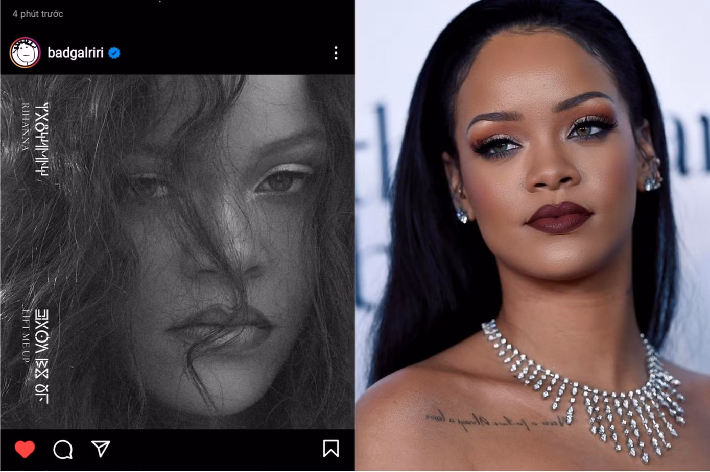 Rihanna công bố ca khúc chính thức bằng một bức hình trắng đen trên Instagram. Rihanna công bố ca khúc chính thức bằng một bức hình trắng đen trên Instagram.