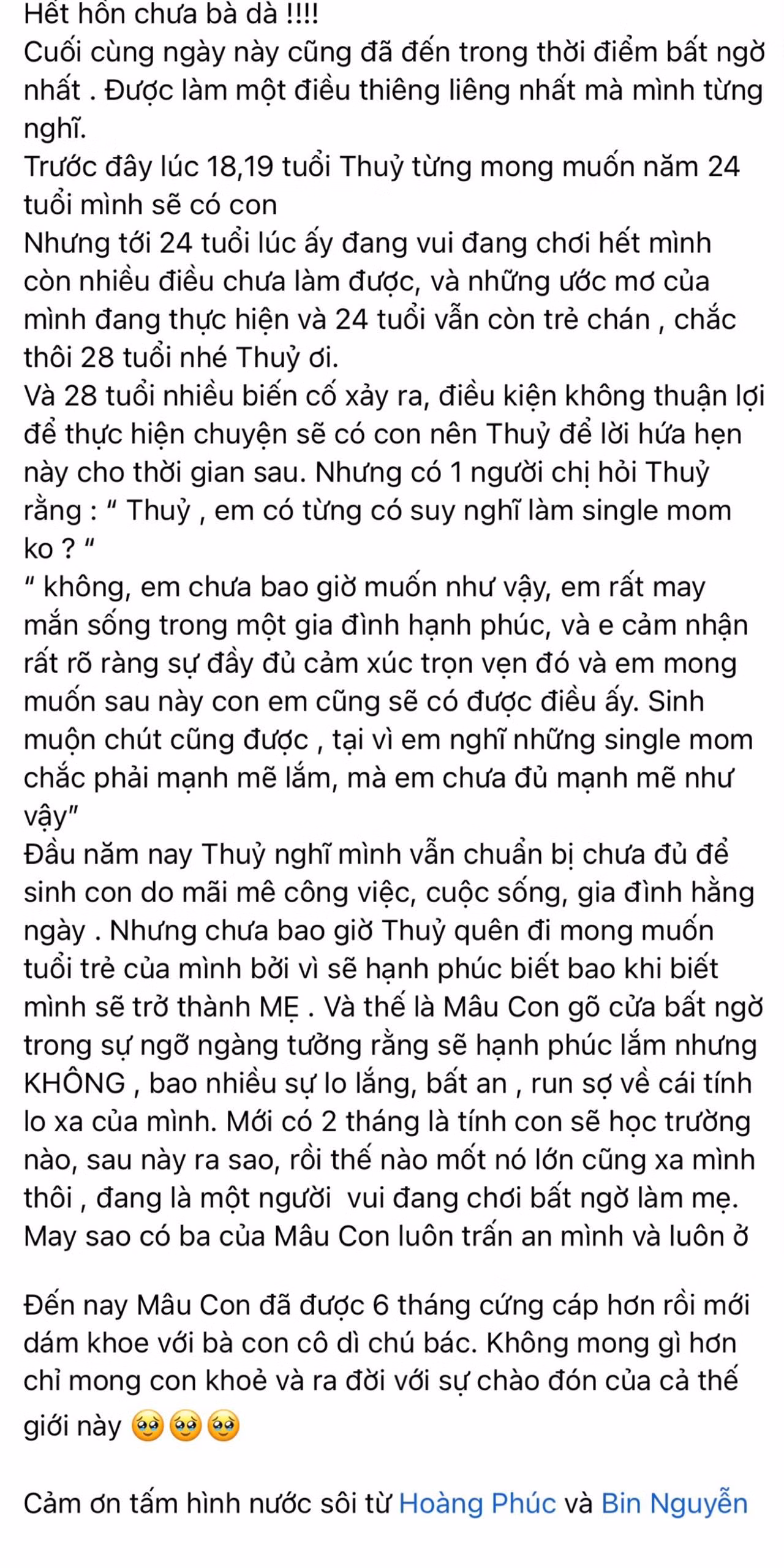 Nguyên văn lời chia sẻ được Mâu Thủy đăng tải trên trang cá nhân.