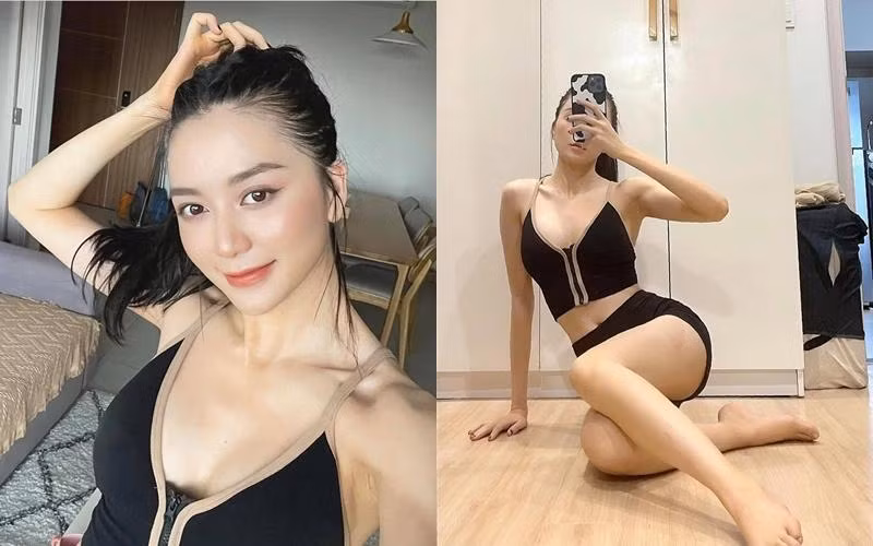 Thiều Bảo Trang chọn đồ tập hai dây cùng quần ngắn.