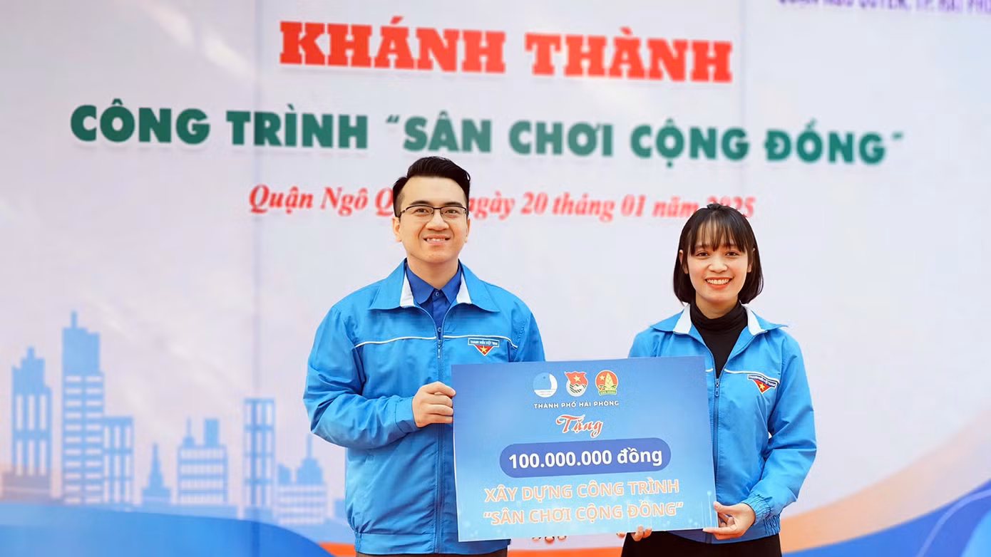 Thành Đoàn Hải Phòng hỗ trợ Quận Đoàn Ngô Quyền xây dựng công trình "sân chơi cộng đồng" cho khu tái định cư Cái Hòm.