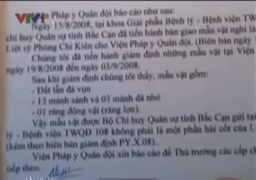 Kết quả giám định của Viện Pháp y Quân đội. Kết quả giám định của Viện Pháp y Quân đội