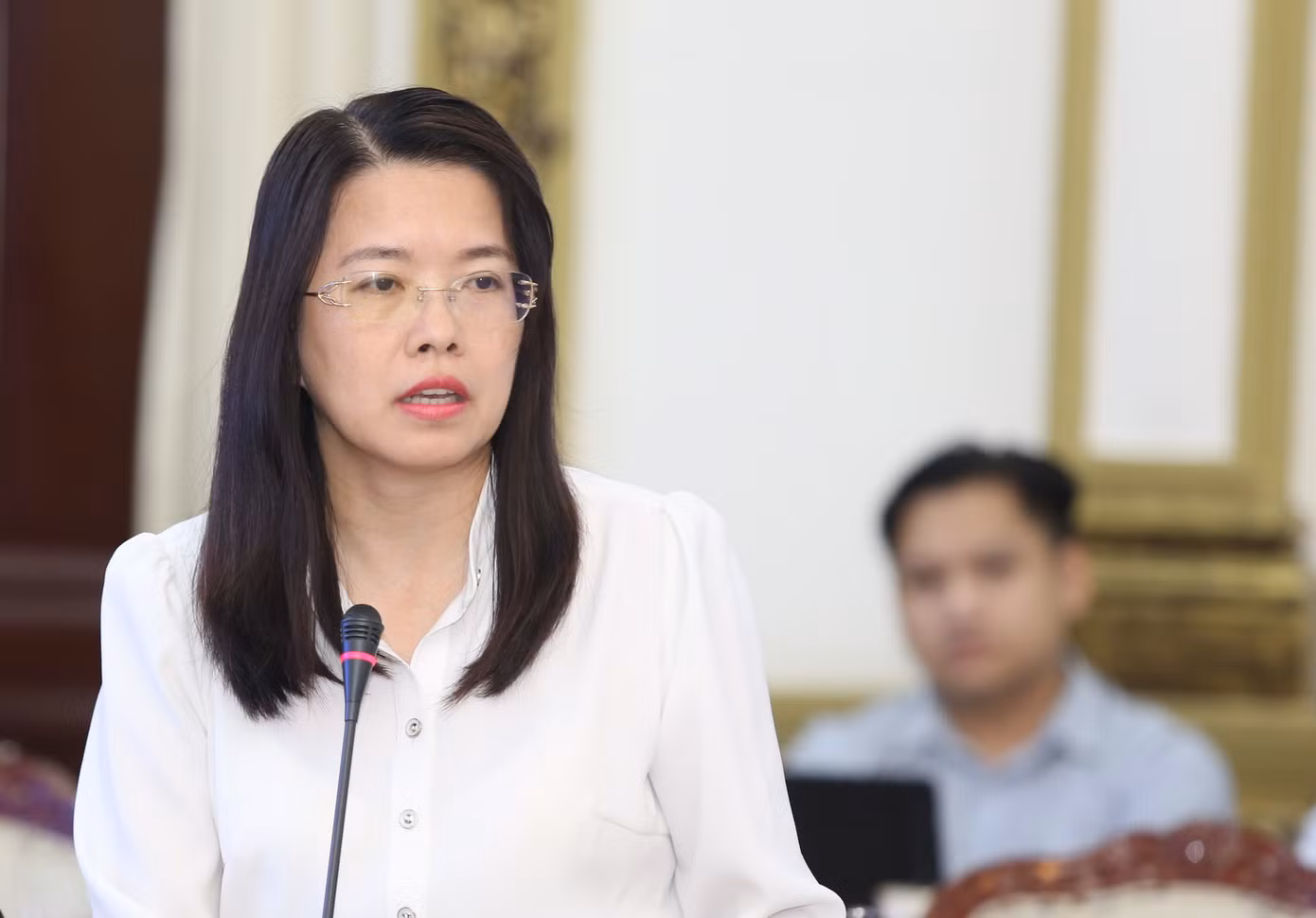 Giám đốc Sở Du lịch TPHCM trao đổi tại buổi họp. Ảnh: Ngô Tùng.