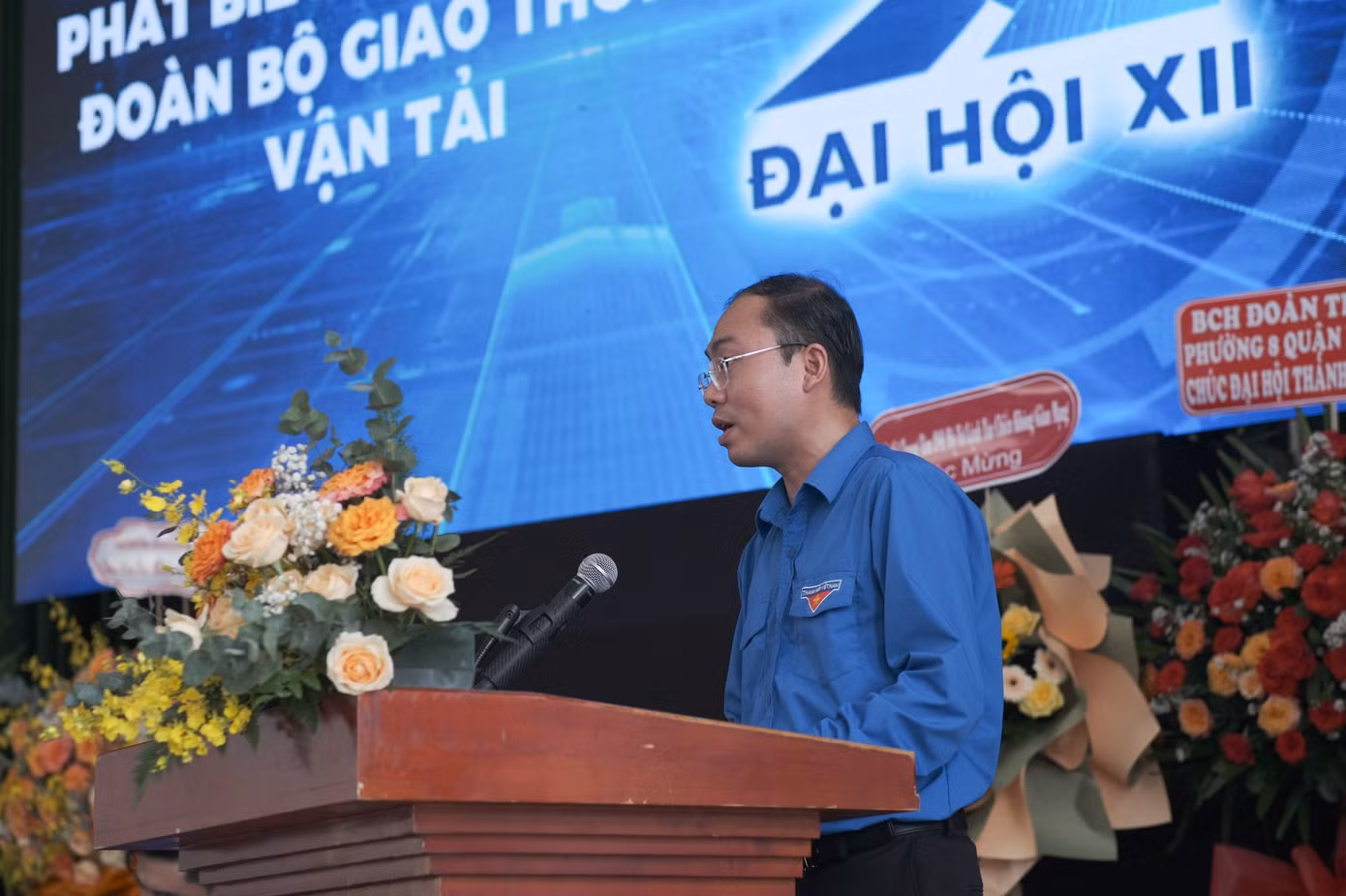 Anh Nguyễn Giao Linh - Bí thư Đoàn Bộ Giao thông Vận tải phát biểu tại Đại hội.