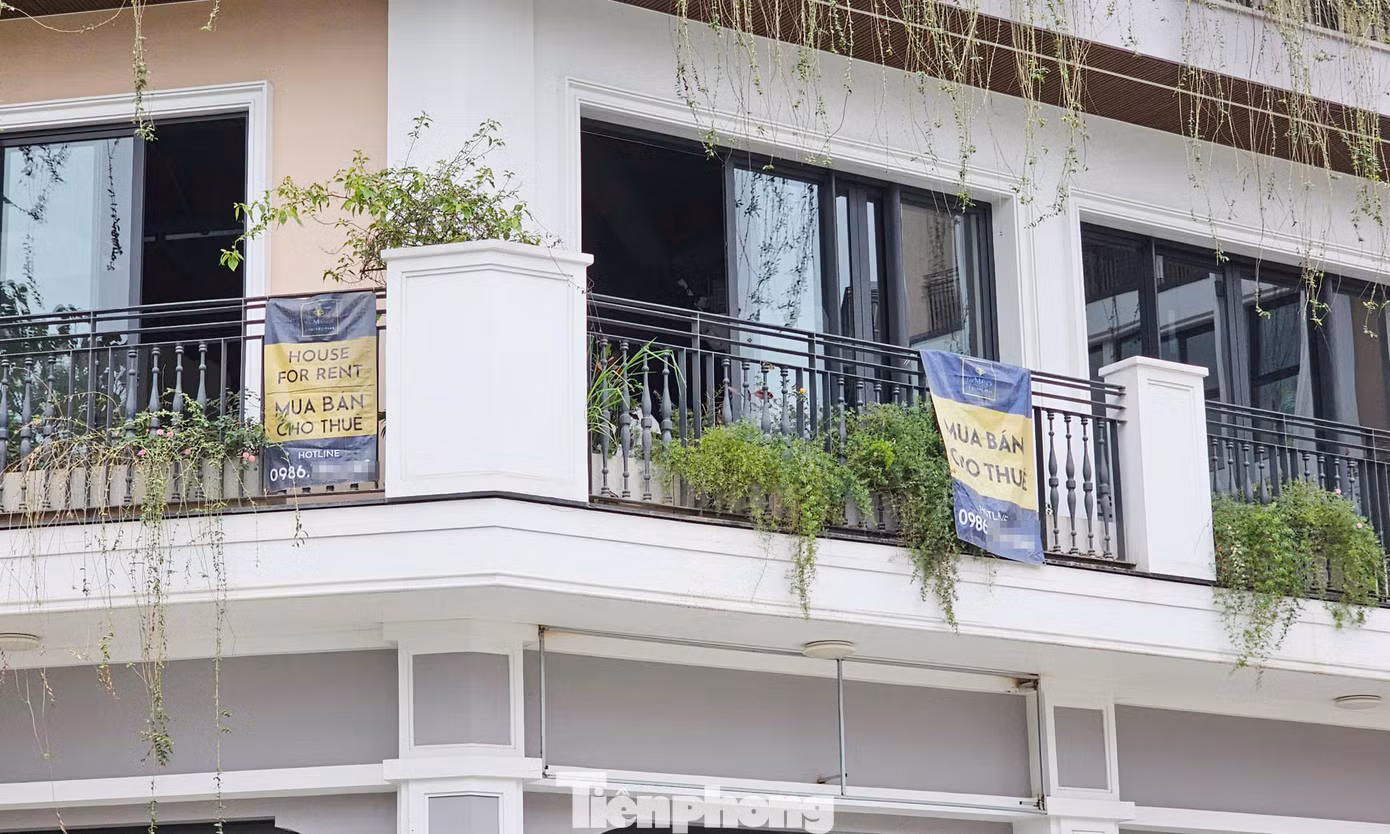 Nhiều căn liền kề, shophouse tại dự án đang được treo biển rao bán, cho thuê.