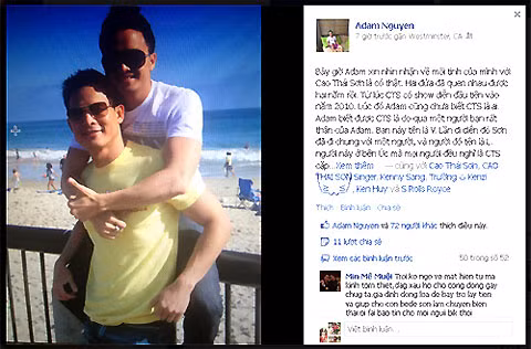 Adam Nguyễn tuyên bố về tình yêu với Cao Thái Sơn trên FB cá nhân