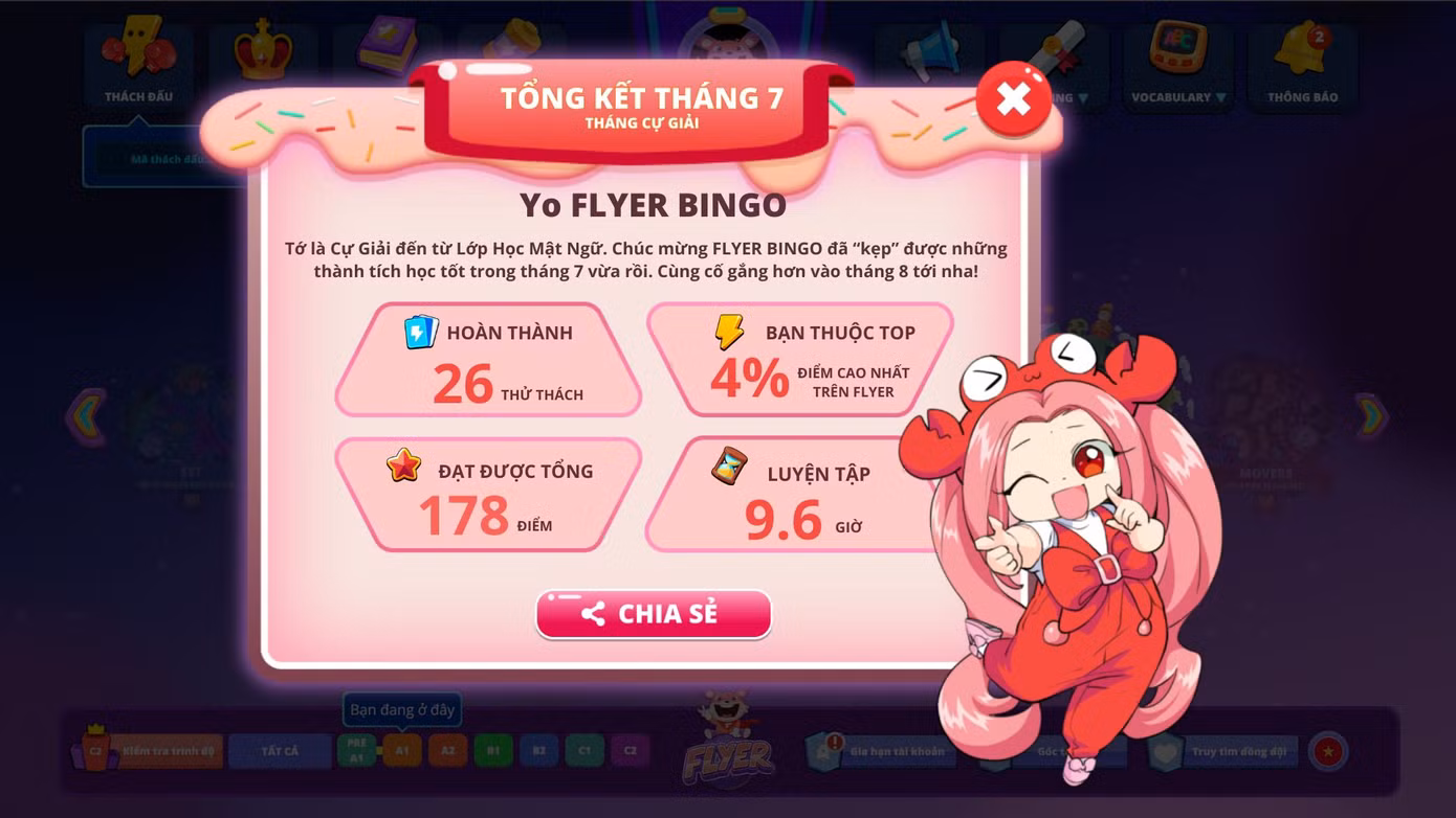 Nhân vật Lớp học Mật ngữ xuất hiện trên Phòng thi ảo FLYER. Nhân vật Lớp học Mật ngữ xuất hiện trên Phòng thi ảo FLYER.