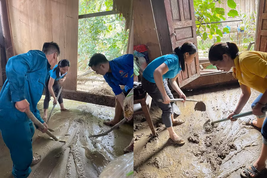 Thầy cô, các lực lượng tất bật dọn dẹp trường học sau lũ quét