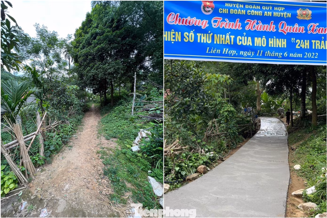 Con đường đất (trái) và con đường bê tông (phải) dẫn vào nhà ông Vi Văn Sách, trú bản Khột Xài, xã Liên Hợp. Con đường đất (trái) và con đường bê tông (phải) dẫn vào nhà ông Vi Văn Sách, trú bản Khột Xài, xã Liên Hợp.