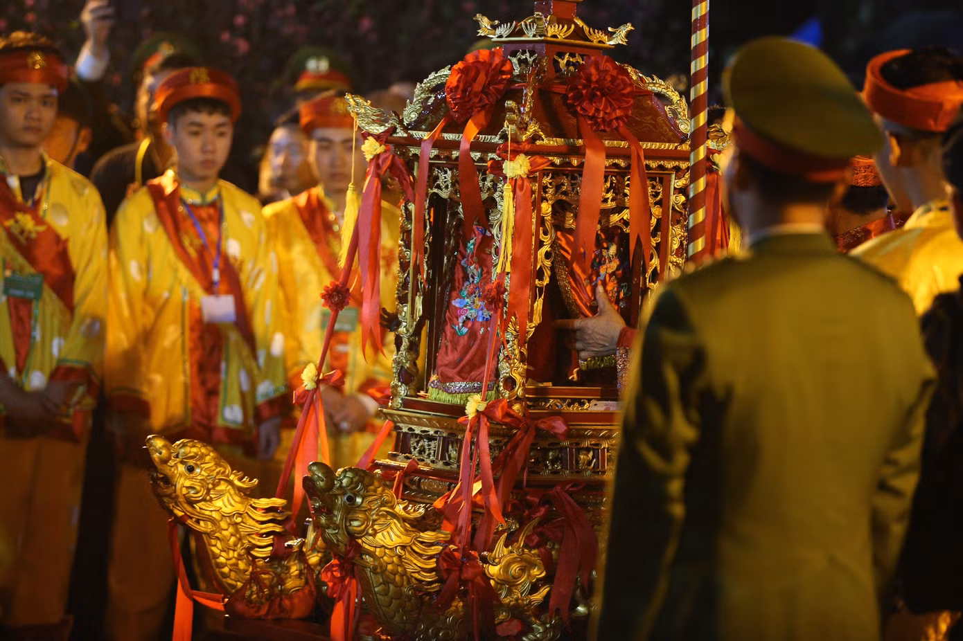 Ông Phạm Duy Hưng, Chủ tịch UBND thành phố Nam Định cho biết Lễ khai ấn đền Trần vào đêm 14, rạng sáng 15 tháng Giêng âm lịch đã được Bộ VHTTDL công nhận là Di sản văn hóa phi vật thể quốc gia. Ảnh: TRỌNG TÀI.