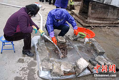 Lọc tìm đồ tùy táng trong quan tài
