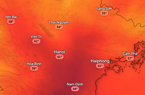 Dự báo nhiệt độ cảm nhận ở một số tỉnh thành miền Bắc vào trưa thứ Hai, 16/6: Nắng nóng dịu bớt, nhưng nhiều nơi vẫn rất nóng. Ảnh: Zoom Earth, OpenStreetMap, ICON. Dự báo nhiệt độ cảm nhận ở một số tỉnh thành miền Bắc vào trưa thứ Hai, 16/6: Nắng nóng dịu bớt, nhưng nhiều nơi vẫn rất nóng. Ảnh: Zoom Earth, OpenStreetMap, ICON.