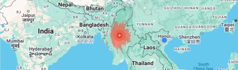 Vị trí tâm chấn. Ảnh: USGS. Vị trí tâm chấn. Ảnh: USGS.