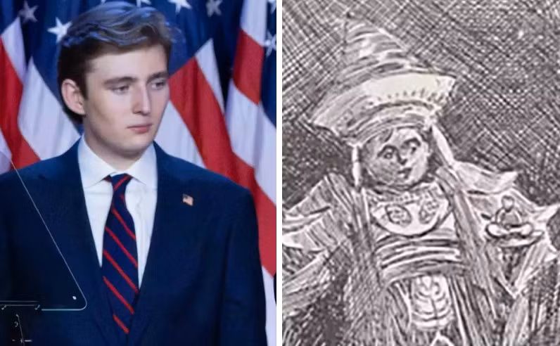 Nhiều người nhận xét, nhân vật được vẽ trên bìa sách trông cũng giống Barron Trump. Ảnh: DAMON HIGGINS/ PALM BEACH POST/ USA TODAY NETWORK/ USA TODAY NETWORK via Imagn Images, Amazon.