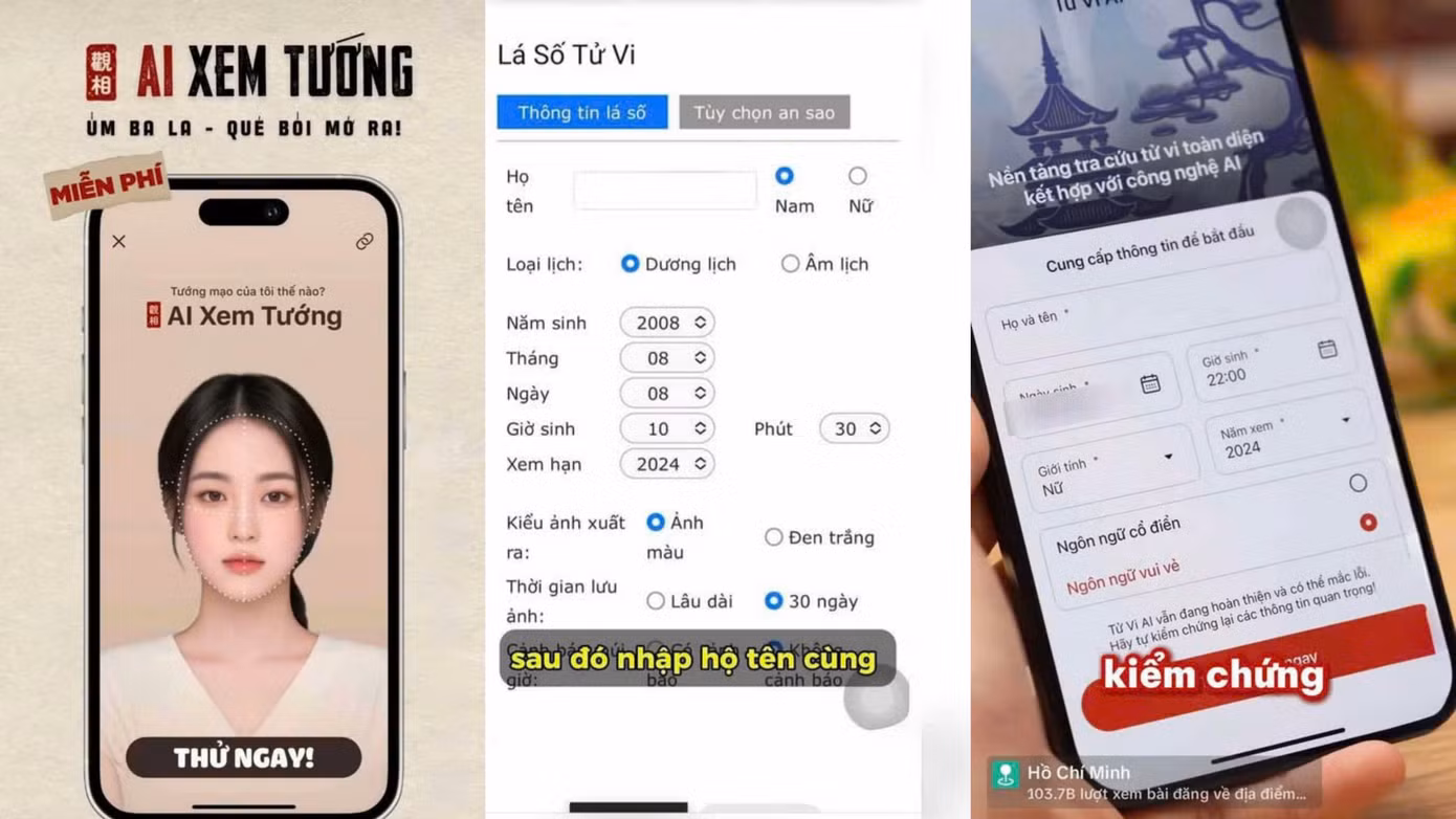 Một số phần mềm xem bói tích hợp AI. (Ảnh chụp màn hình)